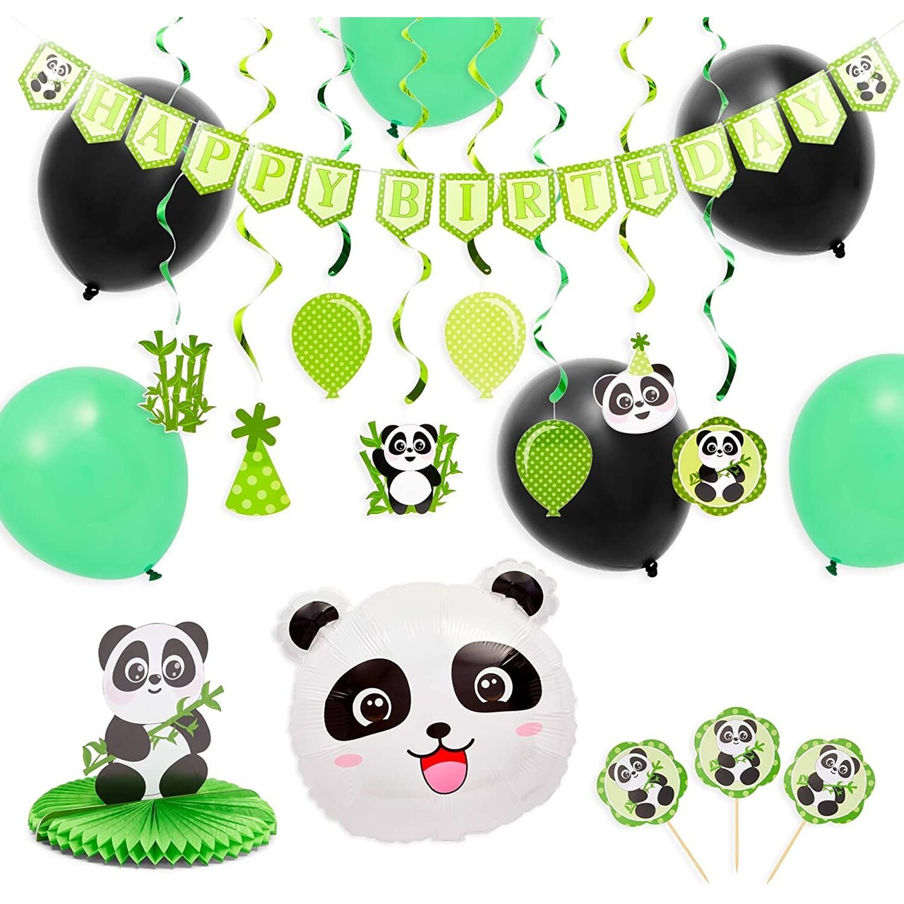 Panda Birthday Party Supplies with Balloons, Cake Toppers, Decorations (49 Pieces)